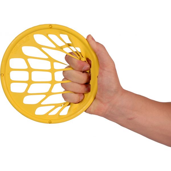 POWER-WEB -JÚNIOR - CÈRCOL (18cm), exercitador de dits-canell, resistència Suau -color groc, pes 225 gr, amb múltiples orificis.