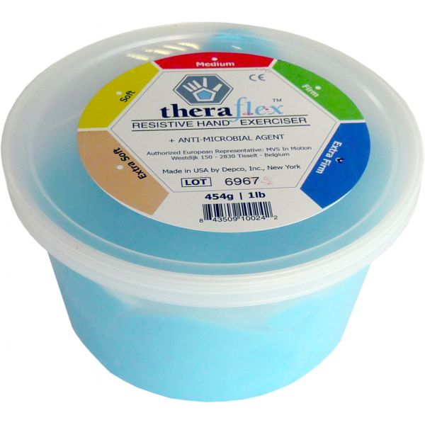THERAFLEX PUTTY -Masilla 454 gr. -Ejercitador de dedos-mano, resistencia Extra Firme -color azul