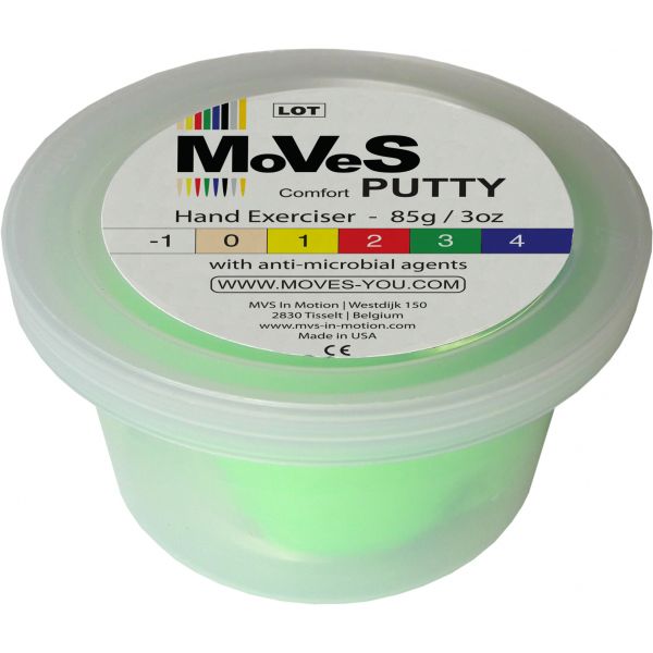 MoVeS Comfort PUTTY -Masilla 85 gr. -Ejercitador de dedos-mano, resistencia Firme -color verde, Nive
