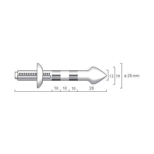 Sonda Anal 12 C, amb topall final ajustable en longitud ? 10,8cm, Ø 12a 19mm, conex 2mm.