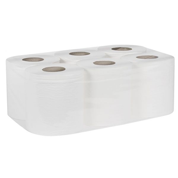  Bobina paper eixugamans cel·lulosa 2 capes - 150m blanca (pack 6 rotllos)